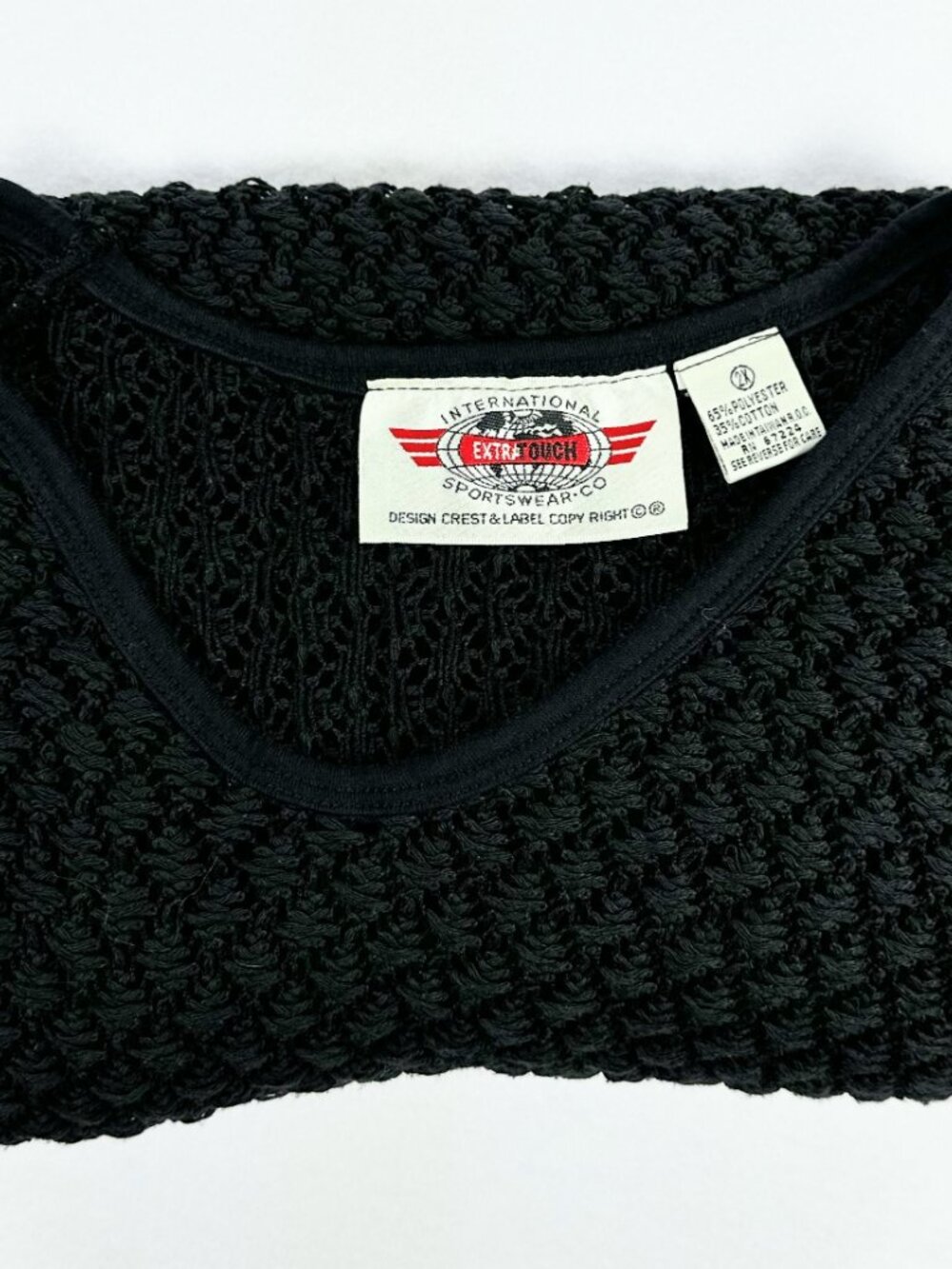 International Sportswear 2XL Black Open Knit Crochet Sweater Large Grunge Punk - Picture 15 of 15